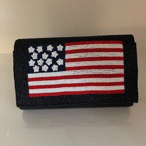 Navy Jane American Flag Luxury Navy Beaded American Flag Clutch